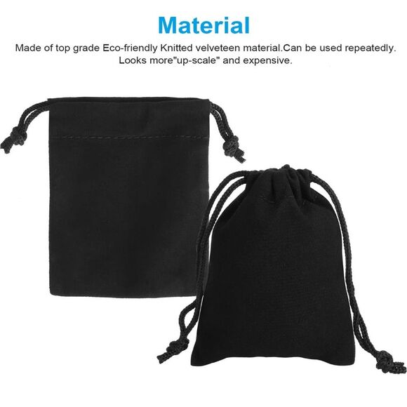 Set of 10 Luxury Velvet Drawstring Bags Pouches.  Black. 3 3/4" high x 3" wide. - Picture 5 of 9